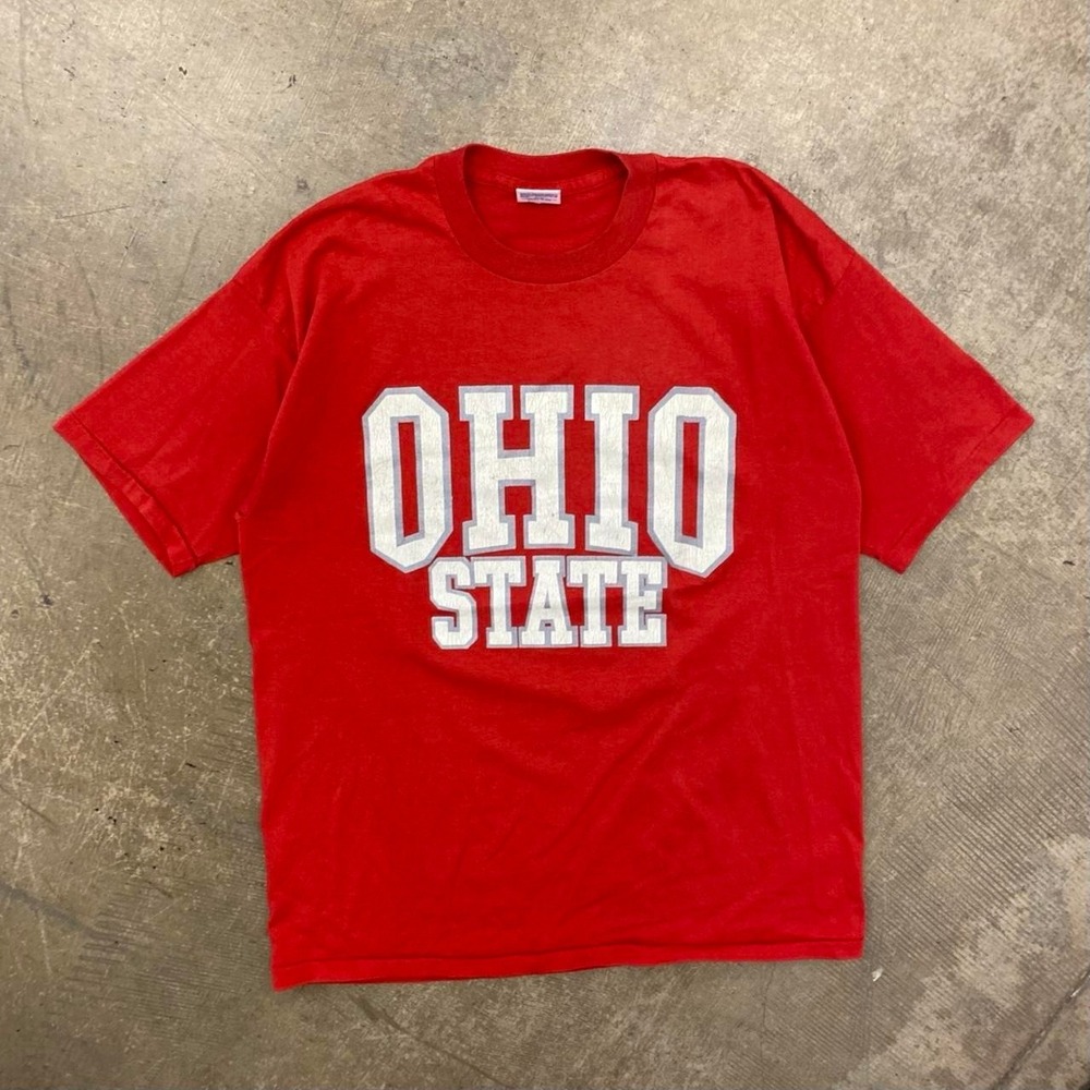 Vintage Ohio State Buckeye 80s Healthknit Single Stitch Spellout T-Shirt Size XL